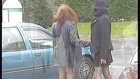 Two babes flashing their tits and pussy in public place